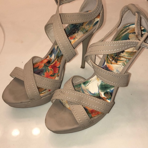 Anne Michelle Shoes - Tan Open Toe Strap Pump Sandal Heels